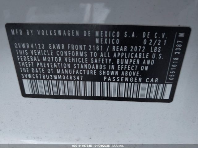 3VWC57BU3MM046347 Volkswagen Jetta 1.4t R-line/1.4t S/1.4t Se