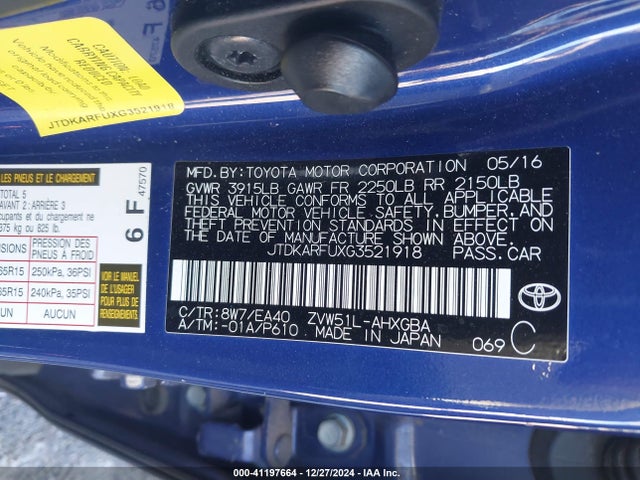 Toyota Prius 2016 JTDKARFUXG3521918 Image 9