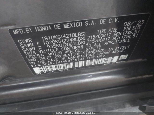3CZRZ2H34RM719943 Honda Hr-v Awd Lx