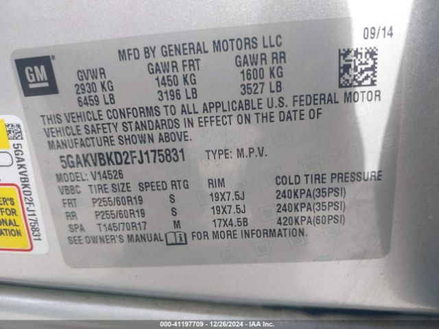 5GAKVBKD2FJ175831 Buick Enclave Leather