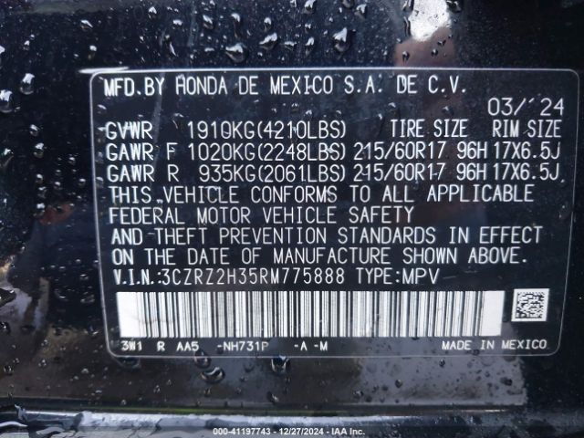 3CZRZ2H35RM775888 Honda Hr-v Awd Lx