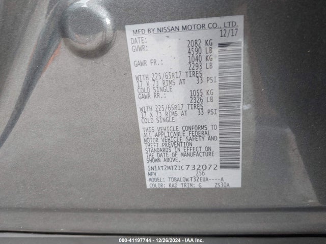 5N1AT2MT2JC732072 Nissan ROGUE SV
