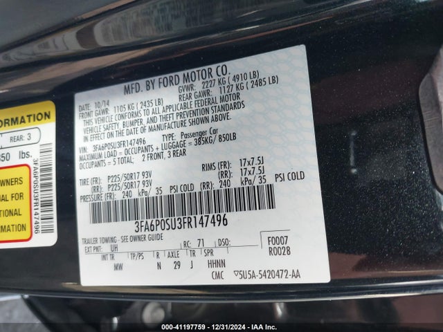 Ford Fusion Energi Titanium 2015 3FA6P0SU3FR147496 Image 9