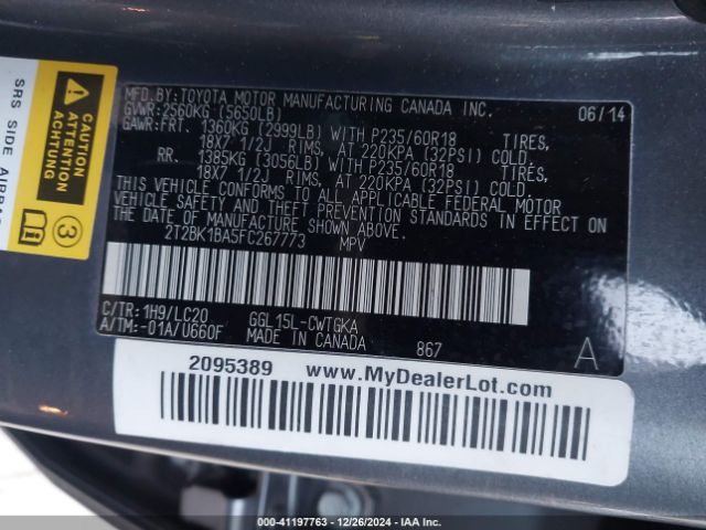 2T2BK1BA5FC267773 Lexus RX 350