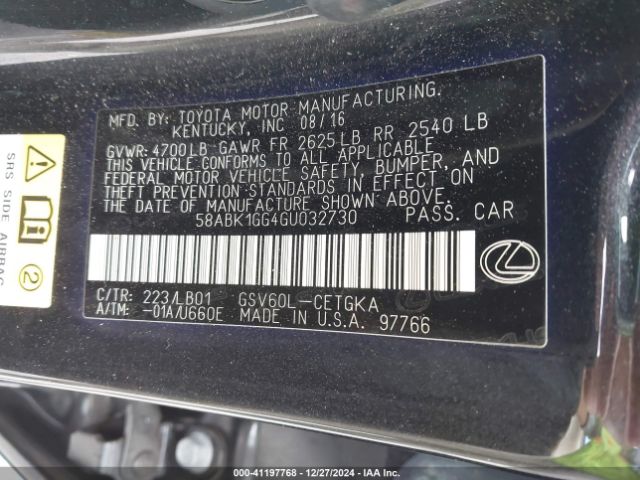58ABK1GG4GU032730 Lexus ES 350