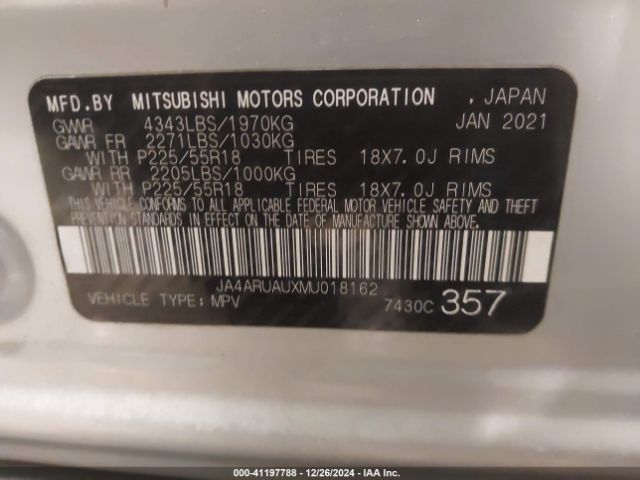 2021 MITSUBISHI OUTLANDER SPORT JA4ARUAUXMU018162 Photo 8