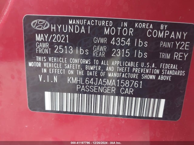 Hyundai SONATA SEL 2021 KMHL64JA5MA158761 Image 9