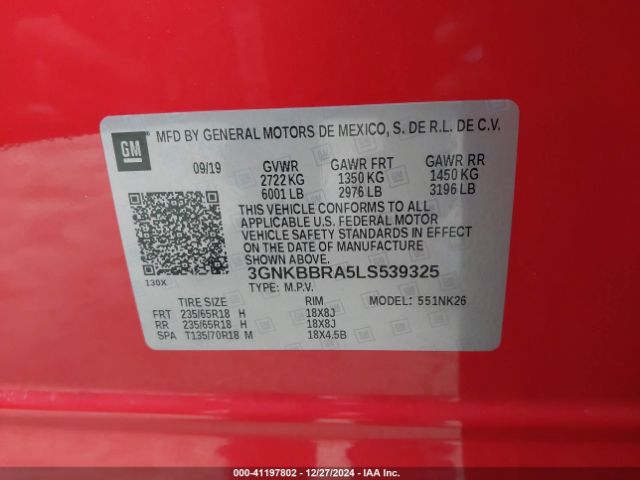 3GNKBBRA5LS539325 Chevrolet Blazer Fwd 1lt