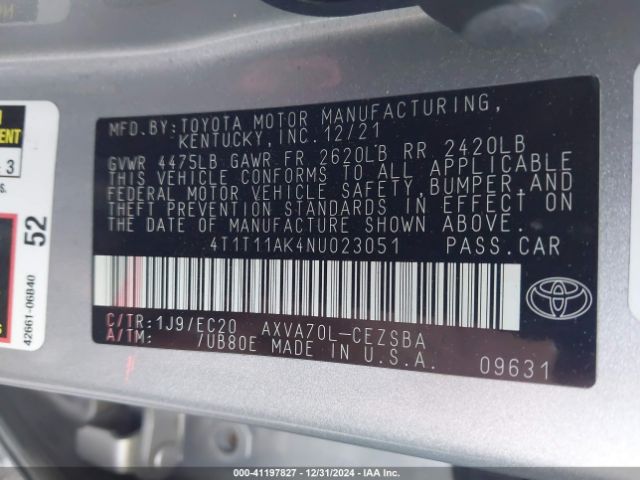 4T1T11AK4NU023051 Toyota Camry Se Nightshade Edition