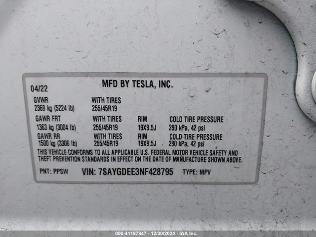 2022 TESLA MODEL Y 7SAYGDEE3NF428795 Photo 8