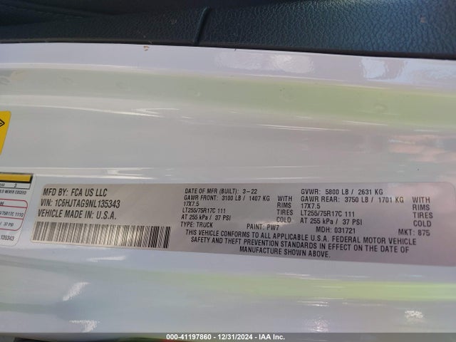 1C6HJTAG9NL135343 Jeep Gladiator Willys 4x4