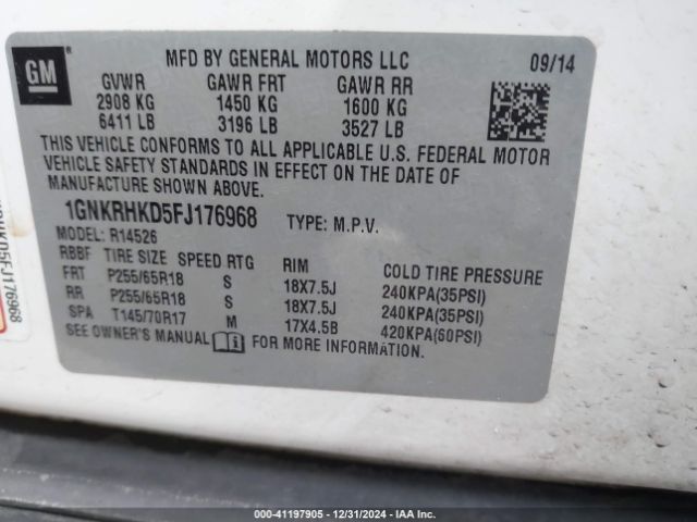 1GNKRHKD5FJ176968 Chevrolet Traverse 2lt