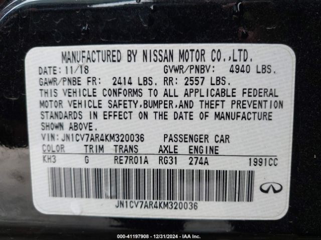 JN1CV7AR4KM320036 Infiniti Q50 2.0t Pure