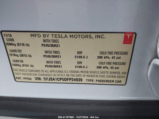 2013 TESLA MODEL S 5YJSA1CP5DFP24939 Photo 8