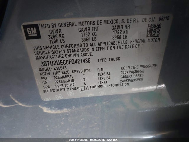 GMC Sierra 1500 Sle 2015 3GTU2UEC0FG421436 Image 9