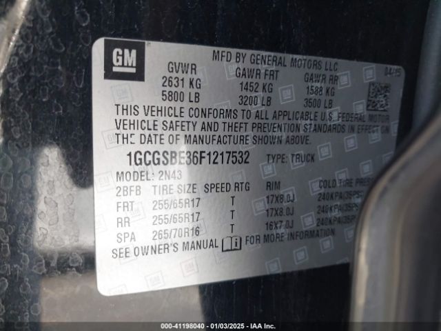 1GCGSBE36F1217532 Chevrolet Colorado Lt