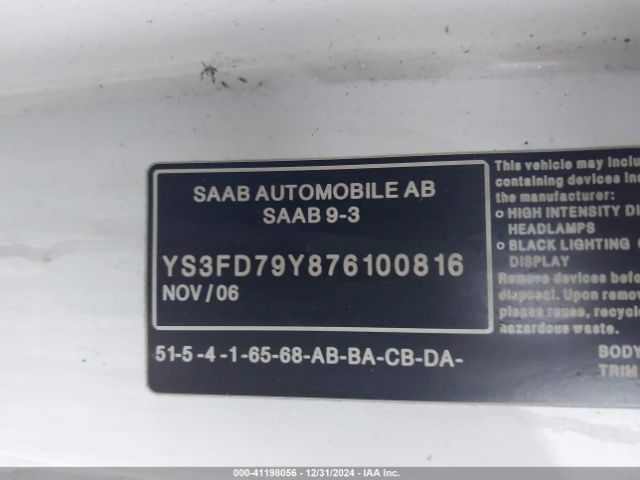 2007 SAAB 9-3 YS3FD79Y876100816 Photo 8