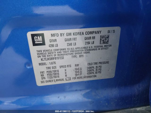 KL7CJKSB9FB197233 Chevrolet Trax 1ls