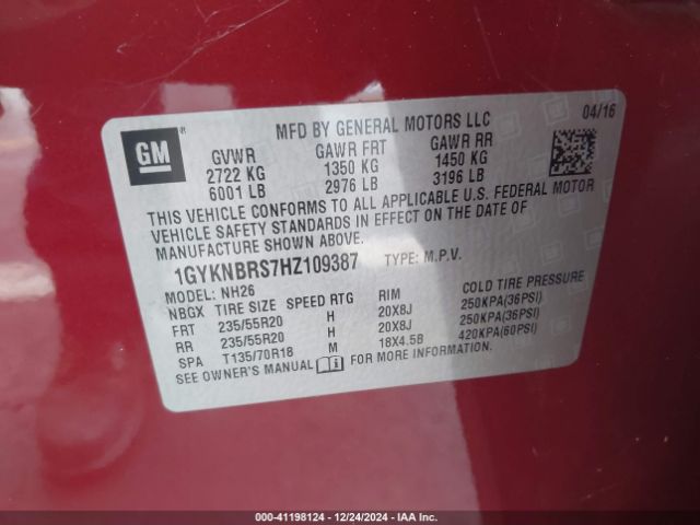 1GYKNBRS7HZ109387 Cadillac XT5 LUXURY
