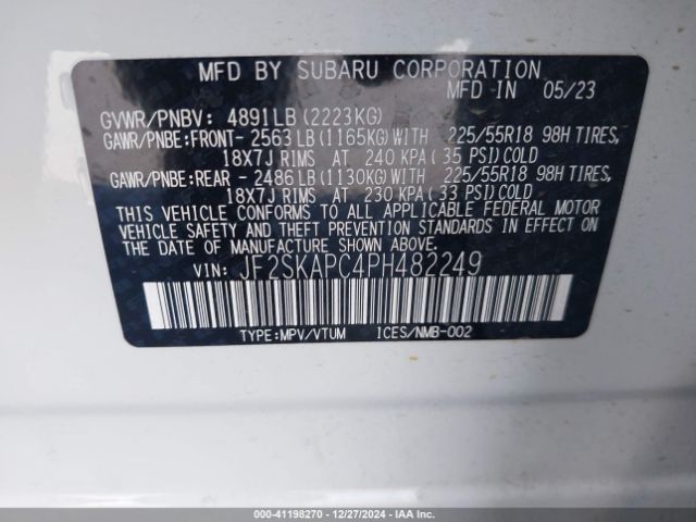 JF2SKAPC4PH482249 Subaru Forester Limited