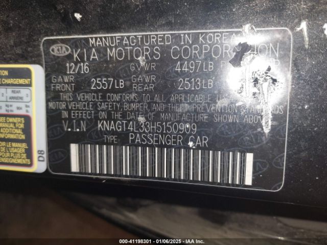 KNAGT4L33H5150909 KIA Optima Lx
