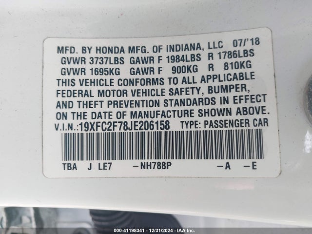 Honda CIVIC EX 2018 19XFC2F78JE206158 Image 9