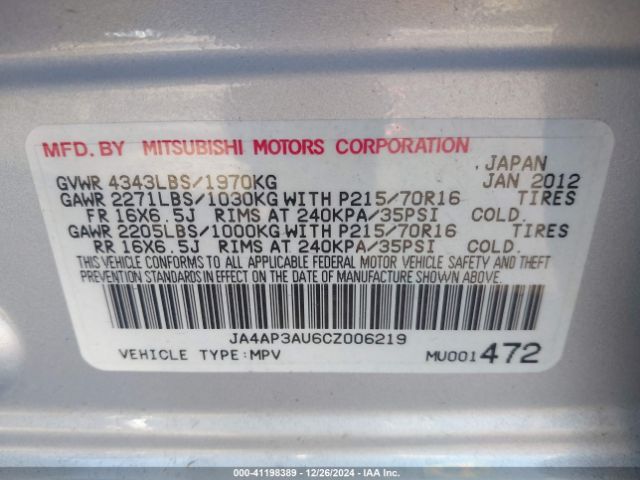 2012 MITSUBISHI OUTLANDER SPORT JA4AP3AU6CZ006219 Photo 8