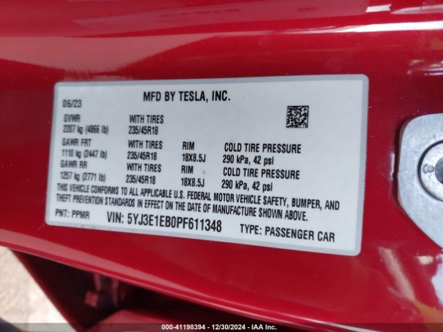 5YJ3E1EB0PF611348 Tesla Model 3 Long Range Dual Motor All-wheel Drive