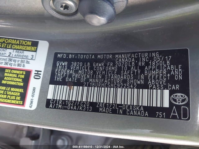 Toyota COROLLA SE 2017 2T1BURHE5HC922542 Image 9