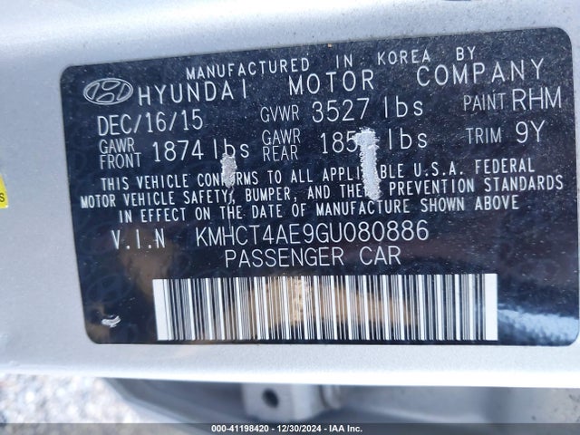 Hyundai ACCENT SE 2016 KMHCT4AE9GU080886 Image 9