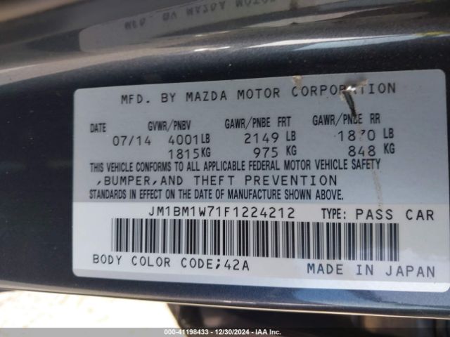 JM1BM1W71F1224212 Mazda Mazda3 I Grand Touring