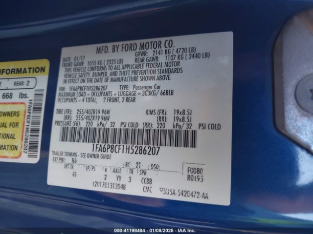 1FA6P8CF1H5286207 Ford Mustang Gt Premium