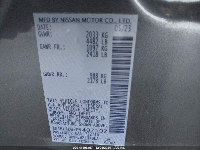 1N4BL4DW2PN407102 Nissan Altima Sv Intelligent Awd