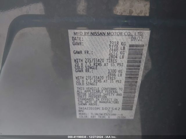 5N1AZ2DJ3PC107542 Nissan Murano Platinum Fwd