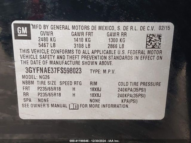 3GYFNAE37FS598023 Cadillac Srx Standard