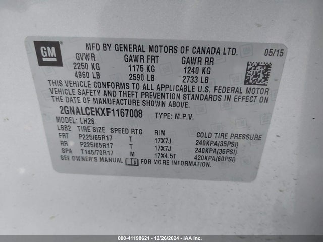 Chevrolet Equinox 2lt 2015 2GNALCEKXF1167008 Image 9