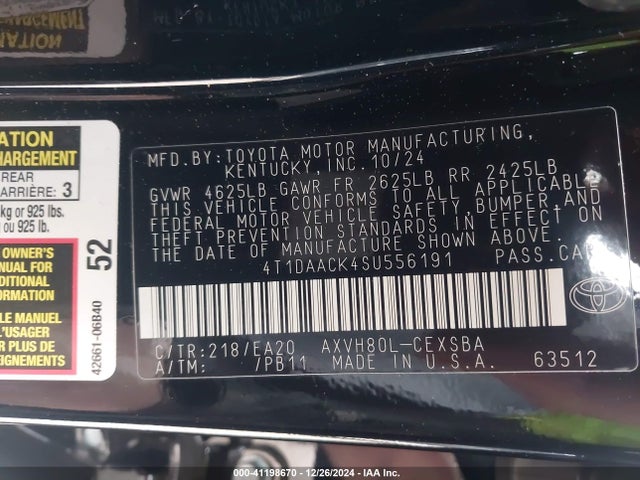 Toyota CAMRY SE 2025 4T1DAACK4SU556191 Image 9