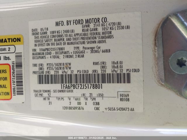 1FA6P8CF2J5178801 Ford MUSTANG GT