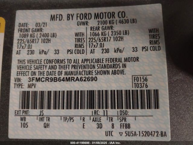 3FMCR9B64MRA62690 Ford Bronco Sport Big Bend