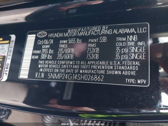 5NMP24G14SH026862 Hyundai Santa Fe Hybrid Sel