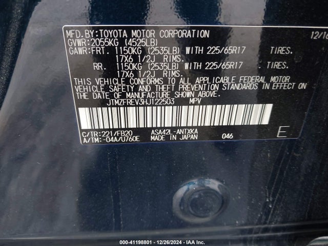 JTMZFREV3HJ122503 Toyota RAV4 LE