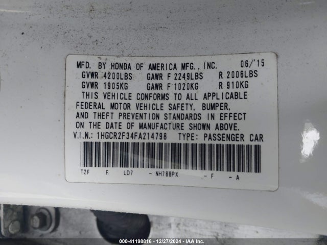 Honda ACCORD LX 2015 1HGCR2F34FA214798 Image 9