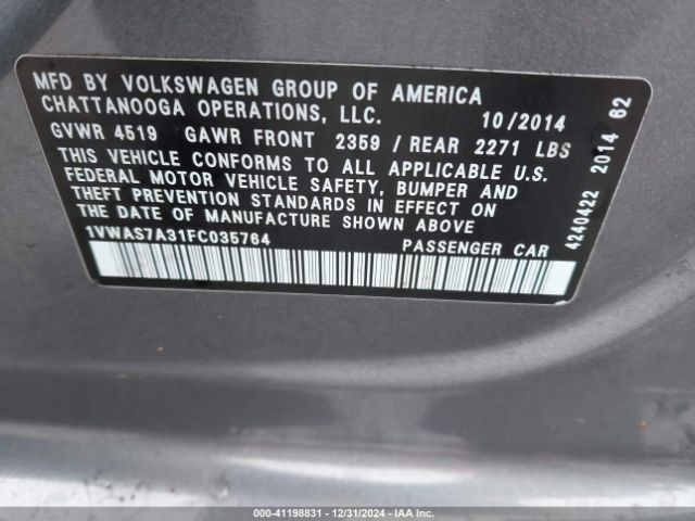 1VWAS7A31FC035764 Volkswagen Passat 1.8t S