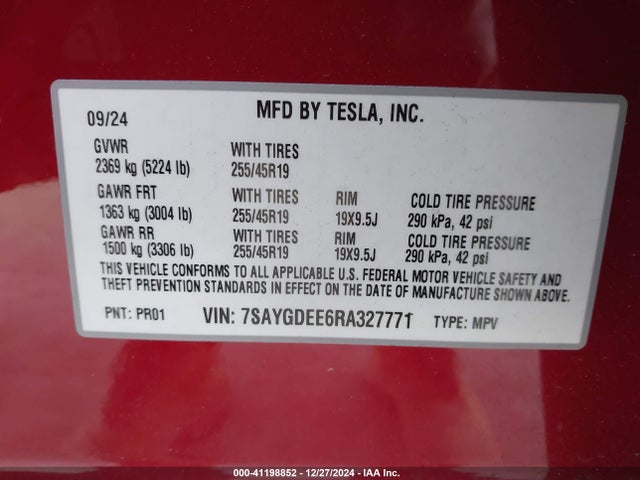 2024 TESLA MODEL Y 7SAYGDEE6RA327771 Photo 8