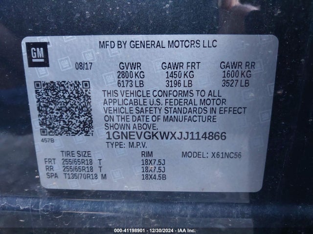 Chevrolet Traverse 1lt 2018 1GNEVGKWXJJ114866 Image 9