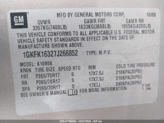 2007 GMC YUKON XL 1500 1GKFK16327J266852 Photo 8