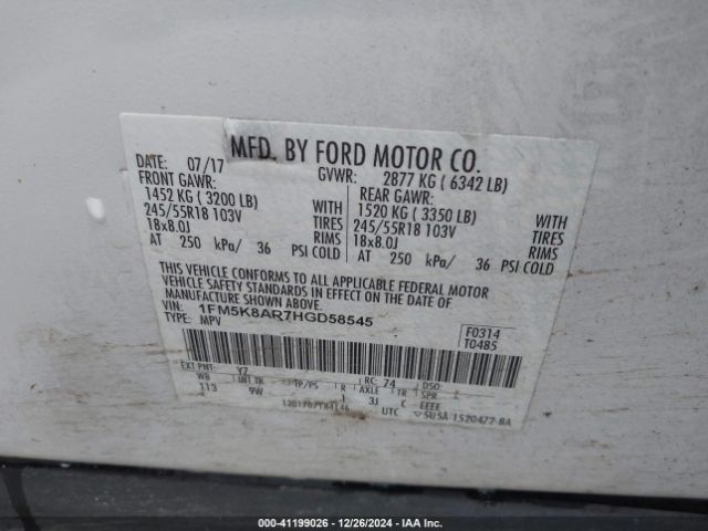 1FM5K8AR7HGD58545 Ford Police Interceptor