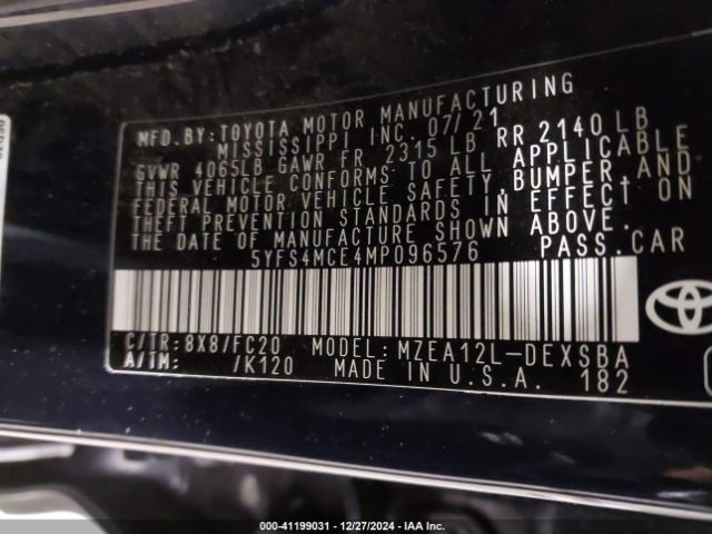 5YFS4MCE4MP096576 Toyota COROLLA SE