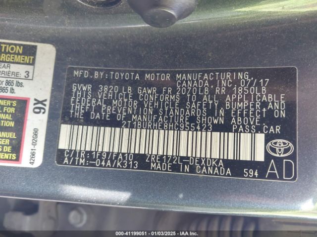 2T1BURHE8HC955423 Toyota COROLLA L
