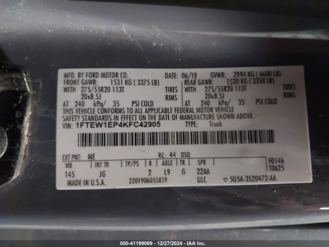 1FTEW1EP4KFC42905 Ford F-150 Xl